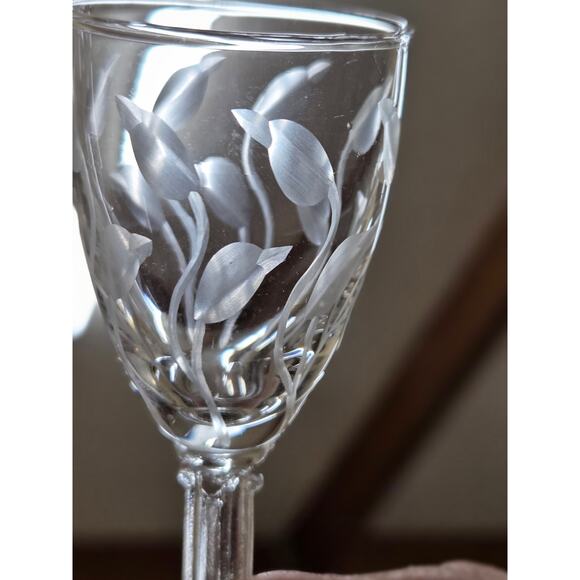 Three Libbey Crystal Leaf Cordial Sherry Glasses Etched Clear Stemware 4 1/8" - Picture 1 of 6
